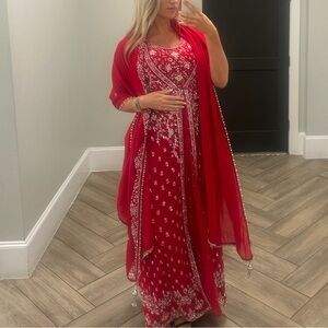 Red Embroidered Anarkali Suit – 4 Piece Set